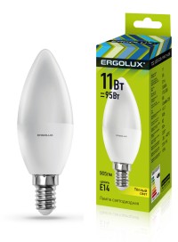 Эл.лампа светодиодная Свеча  LED-C35-11W-E14-3K (11Вт=95Вт 905Lm E14 3000K 172-265В) Ergolux