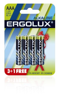 Элемент питания   LR03  Alkaline BL 3+1(FREE) (LR03 BL3+1, батарейка,1.5В)Ergolux