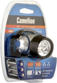 *Фонарь налобный Camelion LED 5321-3 Мх  3straw LED, металлик, 2реж., 3хААА в компл.
