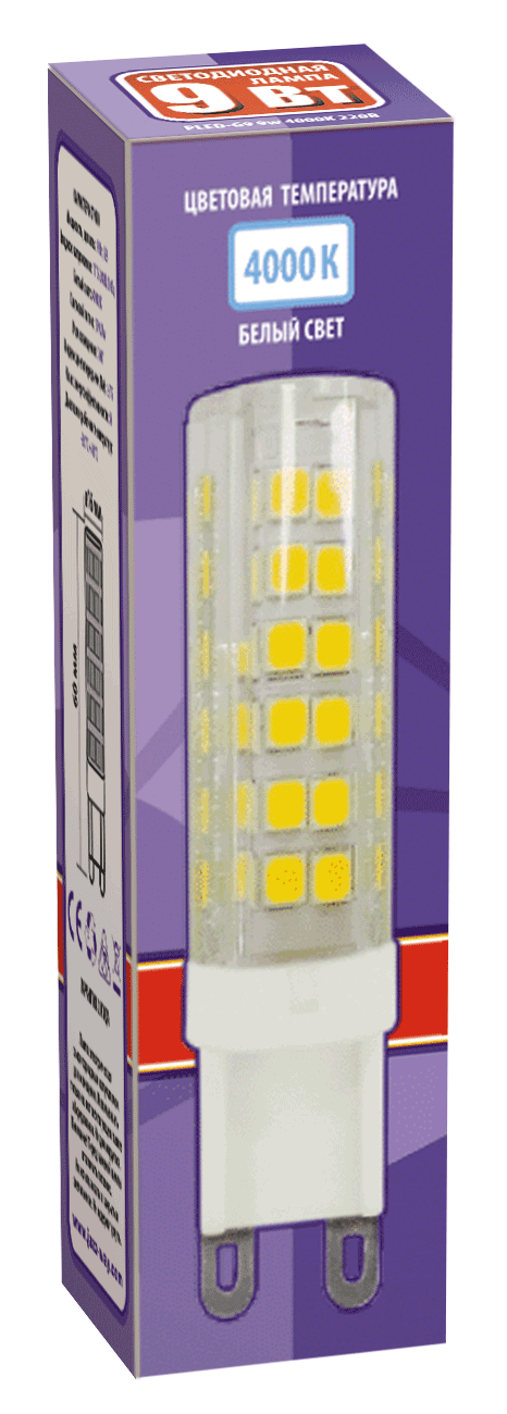 Лампа светодиодная  PLED-G9 9W 4000K 175-240V (9W=50Вт, 590Lm) пластик d16*60мм Jazzway