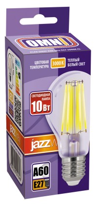 Лампа светодиодная  PLED OMNI A60 10W E27 3000K CL (10W=100Вт, 1100Lm) 230/50 Jazzway