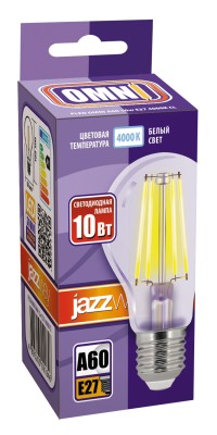 Лампа светодиодная  PLED OMNI A60 10W E27 4000K CL (10W=100Вт, 1100Lm) 230/50 Jazzway