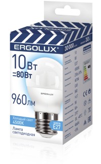 Эл.лампа светодиодная Шар  LED-G45-10W-E27-4K (10Вт E27 4500K 220-240В ПРОМО) Ergolux