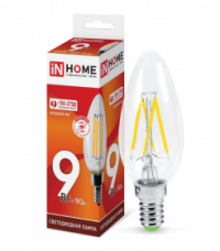 Лампа 9Вт Е14 свеча светодиод 6500К 810Лм филамент прозр deco IN HOME (1/10/50)