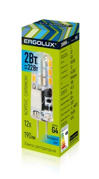 Эл.лампа светодиодная LED-JC-2W-G4-4K (2Вт G4 4500К 12В) Ergolux