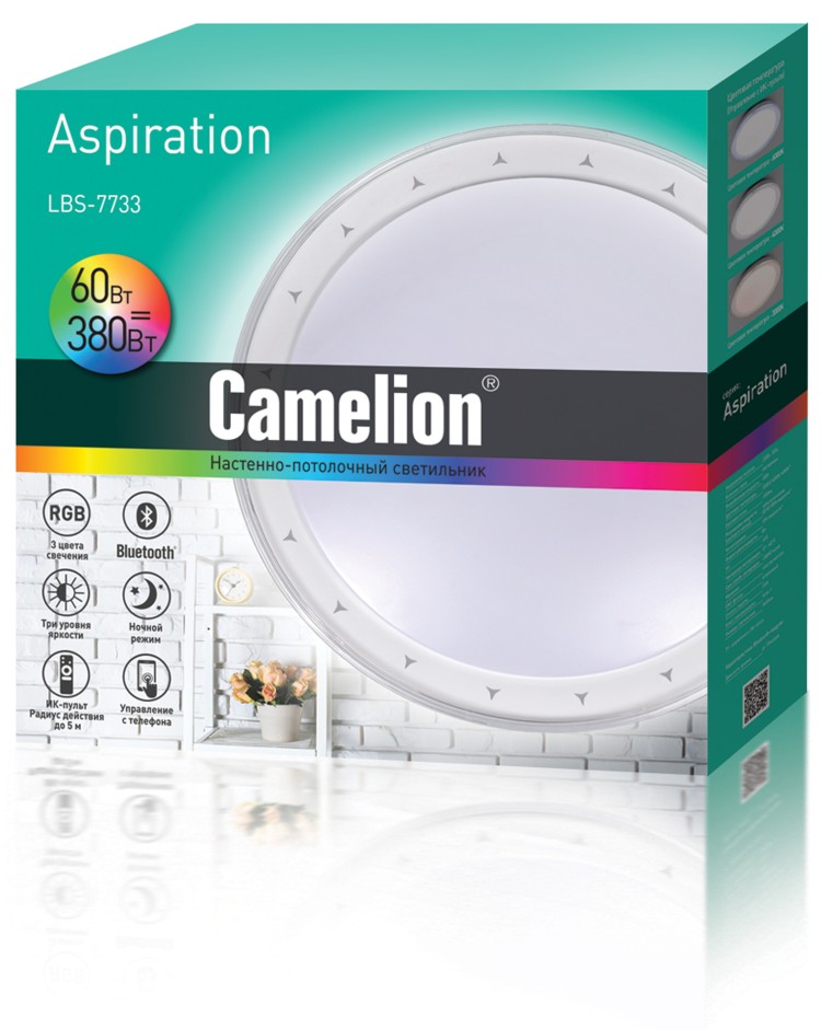 Camelion LBS-7733  (Управл. LED св-к,60 Вт.,3000-6000К, RGB, 4500лм, пульт)