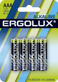Элемент питания  LR03  Alkaline BL-4 (LR03 BL-4, батарейка,1.5В) Ergolux