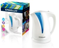 *Чайник  пластиковый ELX-KP03-C35 бело-голубой  (2.0л, 160-250В, 1500-2300Вт) ERGOLUX