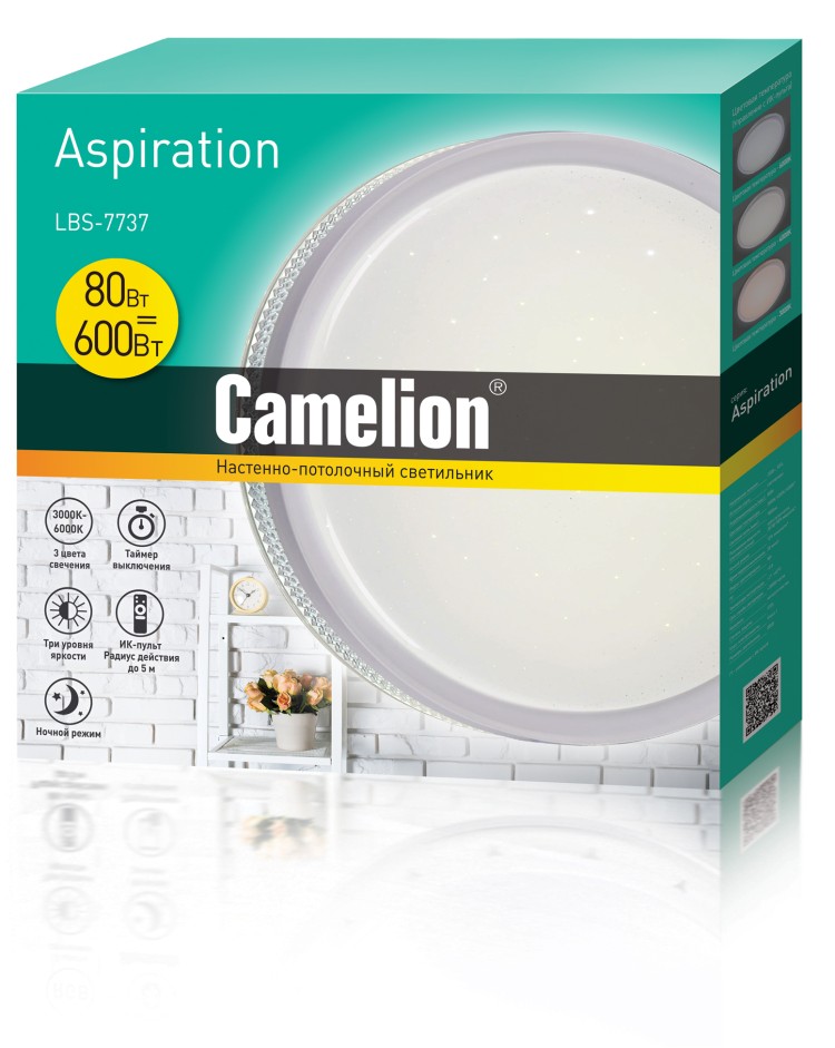 Camelion LBS-7737  (Управл. LED св-к,80 Вт.,3000-6000К, 7800лм, пульт)