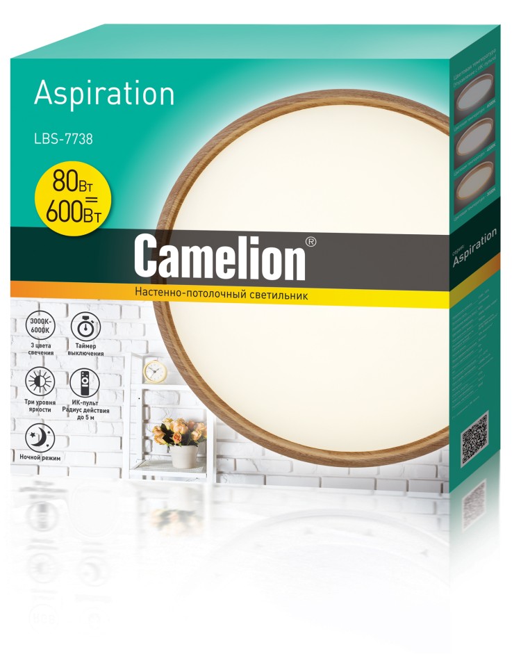 Camelion LBS-7738  (Управл. LED св-к,80 Вт.,3000-6000К,7800лм, пульт)