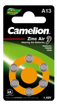Элемент питания для слуховых аппаратов ZA13 BL-6 Mercury Free (A13-BP6 (0%Hg), 1.4 V) Camelion