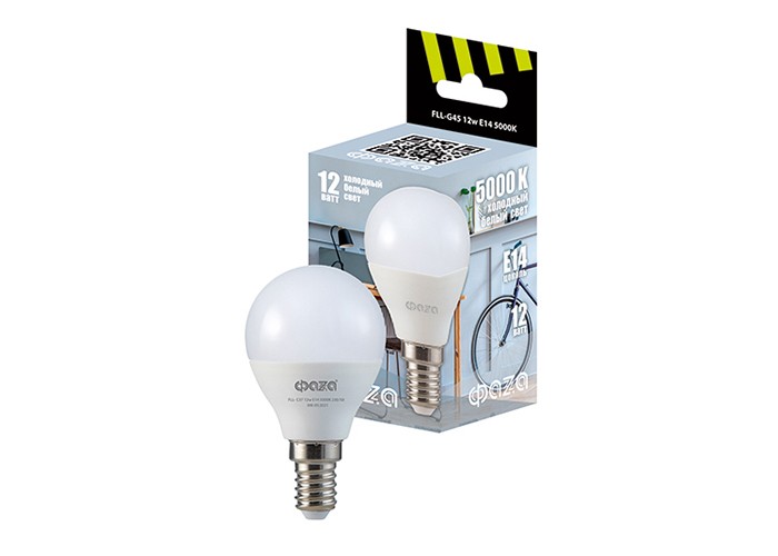 Лампа светодиодная шар FLL- G45 12w E14 5000K 230/50 ФАZA
