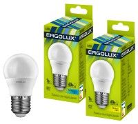 Эл.лампа светодиодная Шар  LED-G45-7W-E27-3K (7Вт=60Вт 510Lm E27 3000K 172-265В) Ergolux