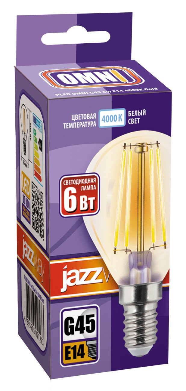 Лампа светодиодная  PLED OMNI G45 6w E14 4000K Gold 230/50  Jazzway