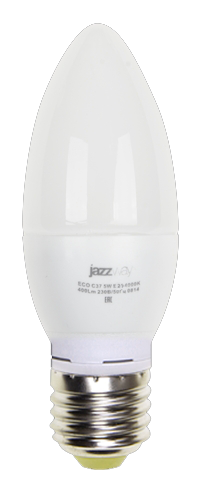Лампа светодиодная свеча PLED- ECO-C37 5W E27 3000K (5W=40Вт, 400Lm) 230/50 Jazzway