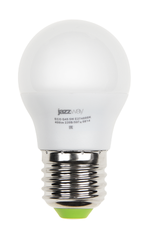 Лампа светодиодная шар PLED- ECO-G45 5W Е27 3000K (5W=40Вт, 400Lm) 230/50 jaZZway