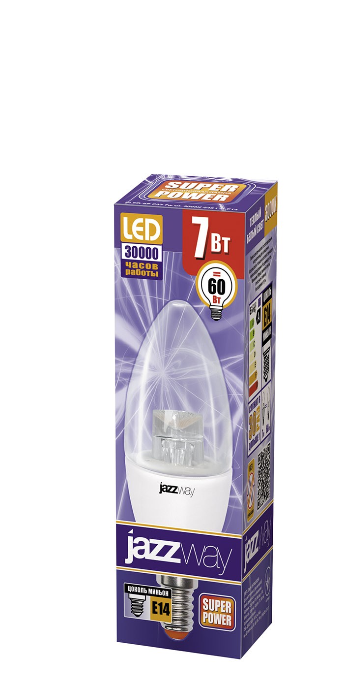 Лампа светодиодная  PLED- SP CLEAR C37 7w CL 3000K 540 Lm E14 Jazzway