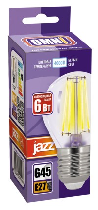 Лампа светодиодная шар PLED OMNI G45 6W E27 4000K CL (6W=60Вт, 600Lm) 230/50 Jazzway