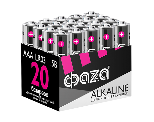 Элемент питания  LR 03(ААА) Alkaline Pack-20 (батарейка,1.5В ) ФАZА