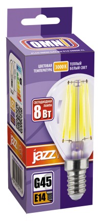 Лампа светодиодная шар PLED OMNI G45 8W E14 3000K CL (8W=75Вт, 760Lm) 230/50 Jazzway