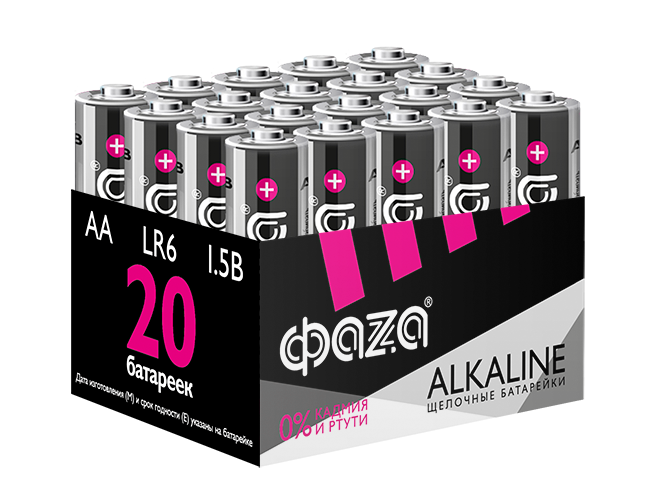 Элемент питания  LR 6(АА) Alkaline Pack-20 (батарейка,1.5В ) ФАZА
