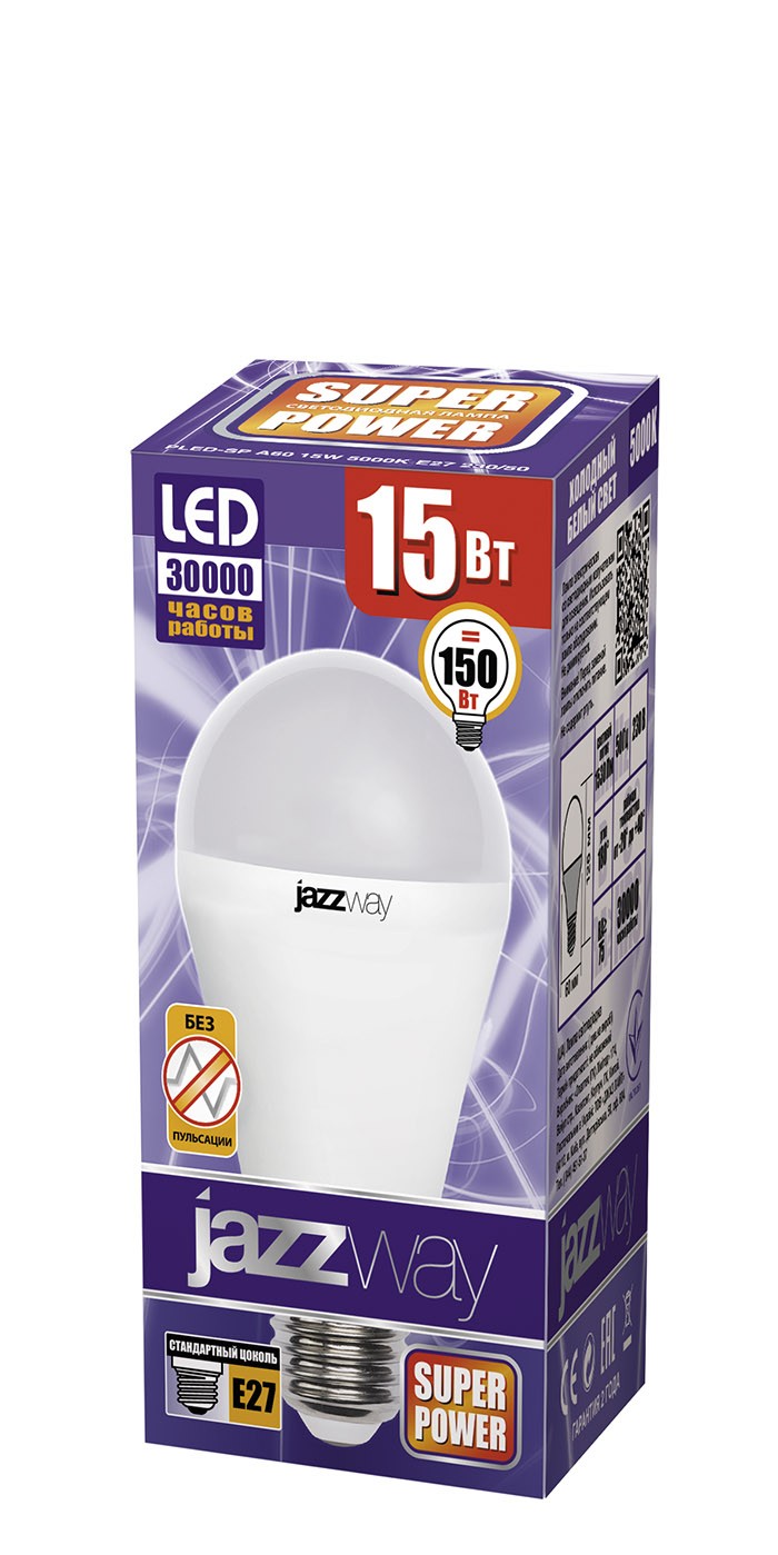 Лампа светодиодная  PLED- SP A60 15w E27 5000K 230/50  Jazzway