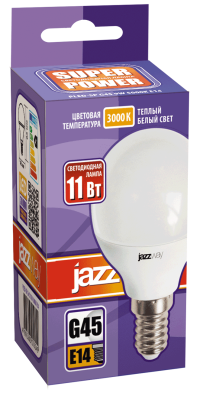 Лампа светодиодная шар PLED- SP G45 11W E14 3000K (11W=95Вт, 950Lm) 230/50 Jazzway