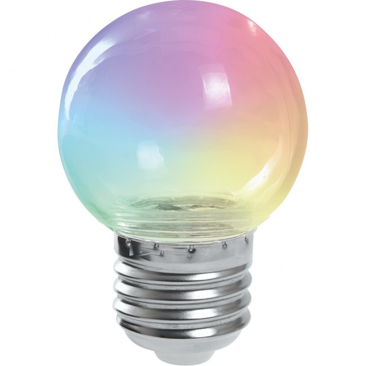 Лампа светодиодная LED 1W G45 шар  E27 RGB   LB-37 прозрач плавная смена цвета  230V  (10/200) FERON