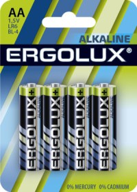 Элемент питания  LR6 Alkaline  BL-4 (LR6 BL-4, батарейка,1.5В) Ergolux