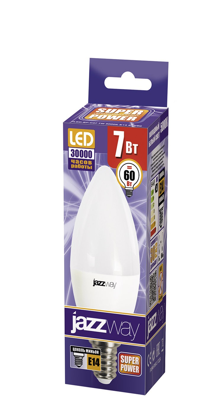 Лампа светодиодная  PLED- SP C37  7w E14 5000K  230/50  Jazzway