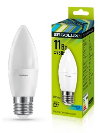 Эл.лампа светодиодная Свеча  LED-C35-11W-E27-4K (11Вт=95Вт 915Lm E27 4500K 172-265В) Ergolux
