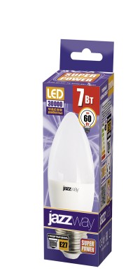 Лампа светодиодная свеча PLED- SP C37  7W E27 3000K (7W=60Вт, 560Lm) 230/50 Jazzway